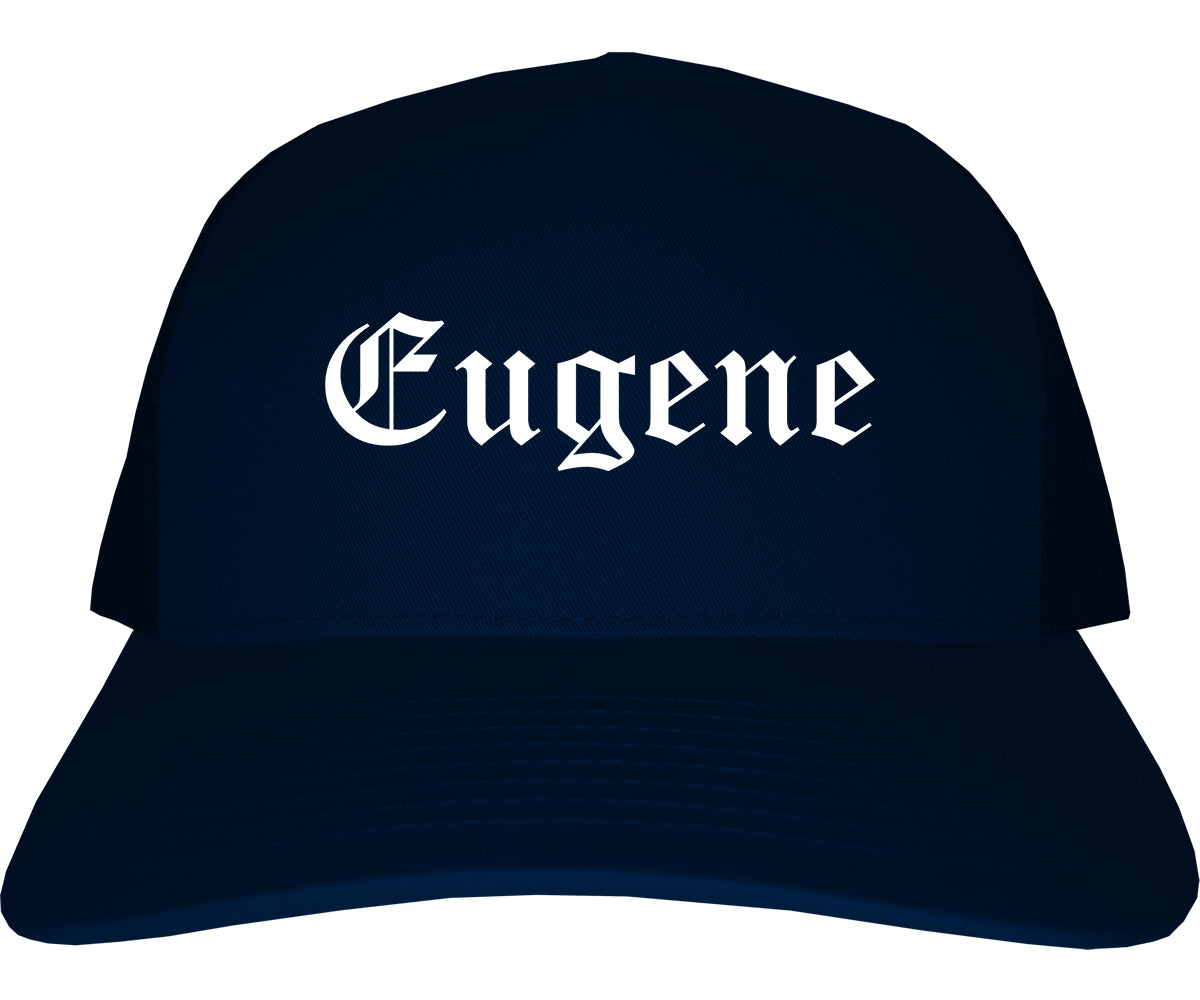Eugene Oregon OR Old English Mens Trucker Hat Cap Navy Blue
