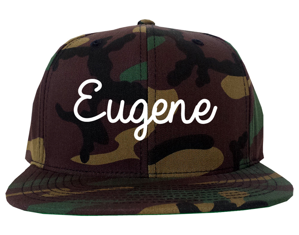 Eugene Oregon OR Script Mens Snapback Hat Army Camo