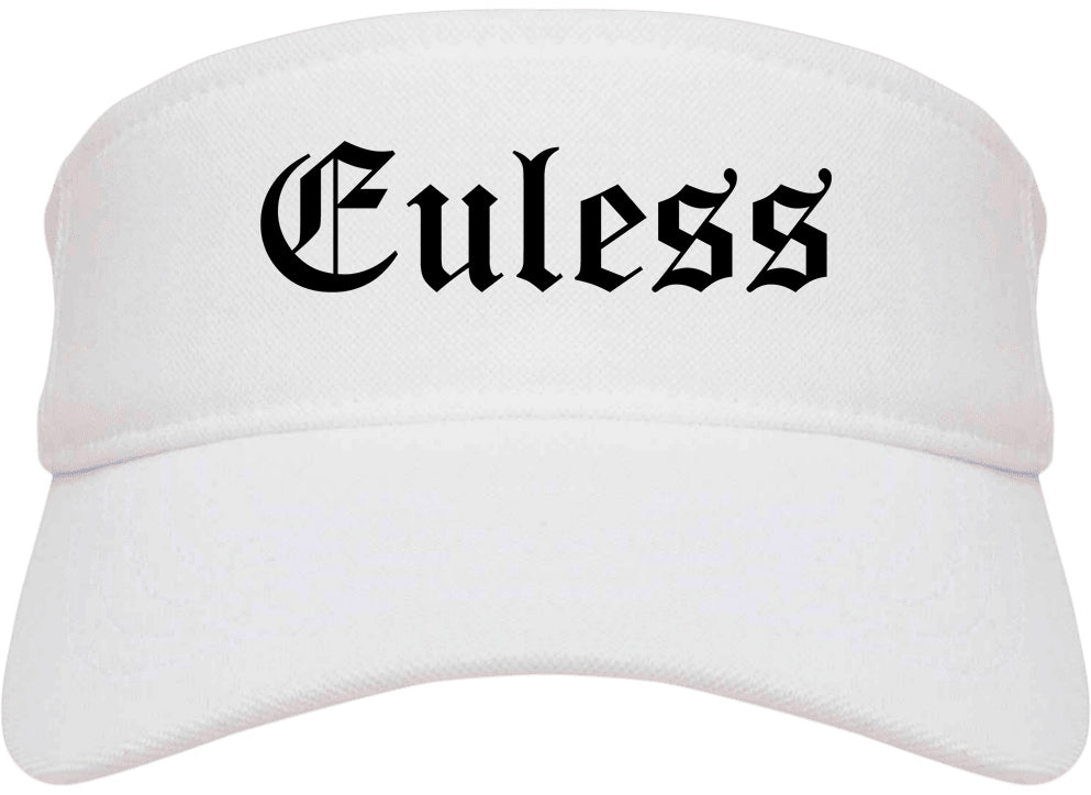 Euless Texas TX Old English Mens Visor Cap Hat White