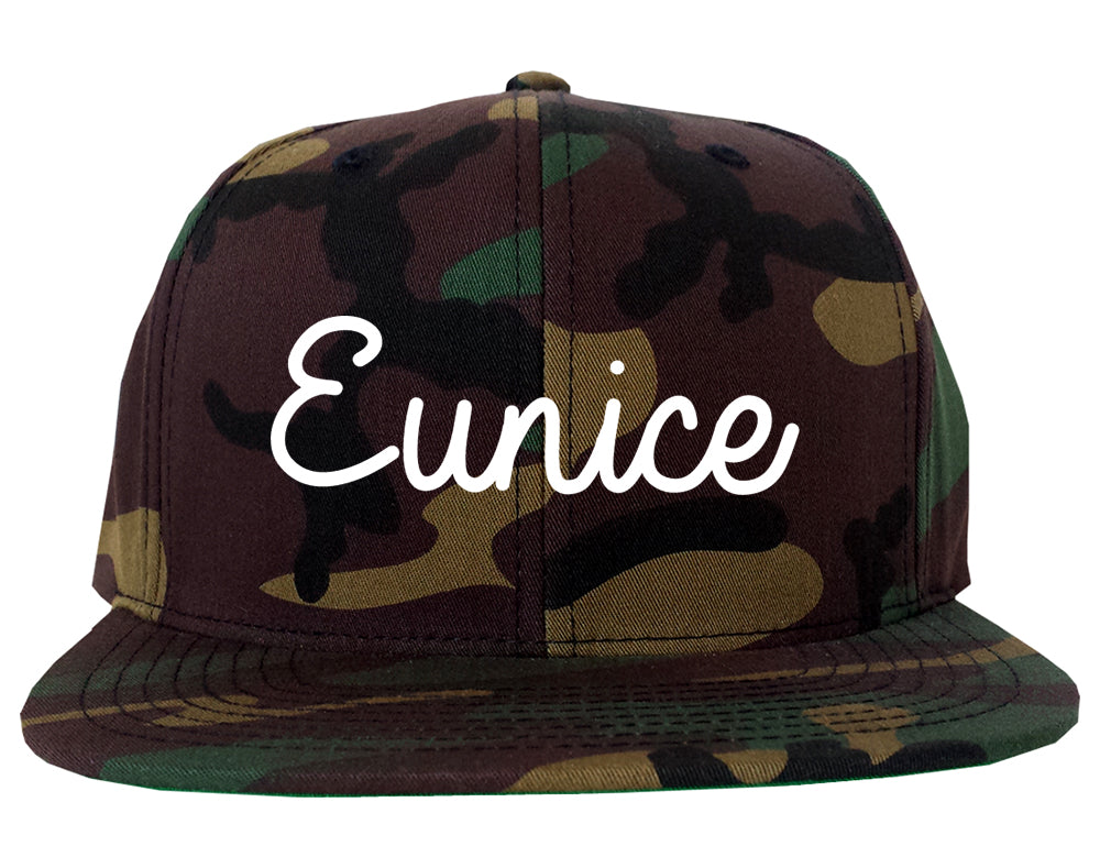 Eunice Louisiana LA Script Mens Snapback Hat Army Camo