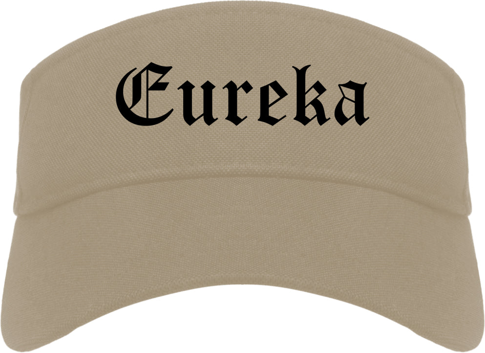 Eureka California CA Old English Mens Visor Cap Hat Khaki