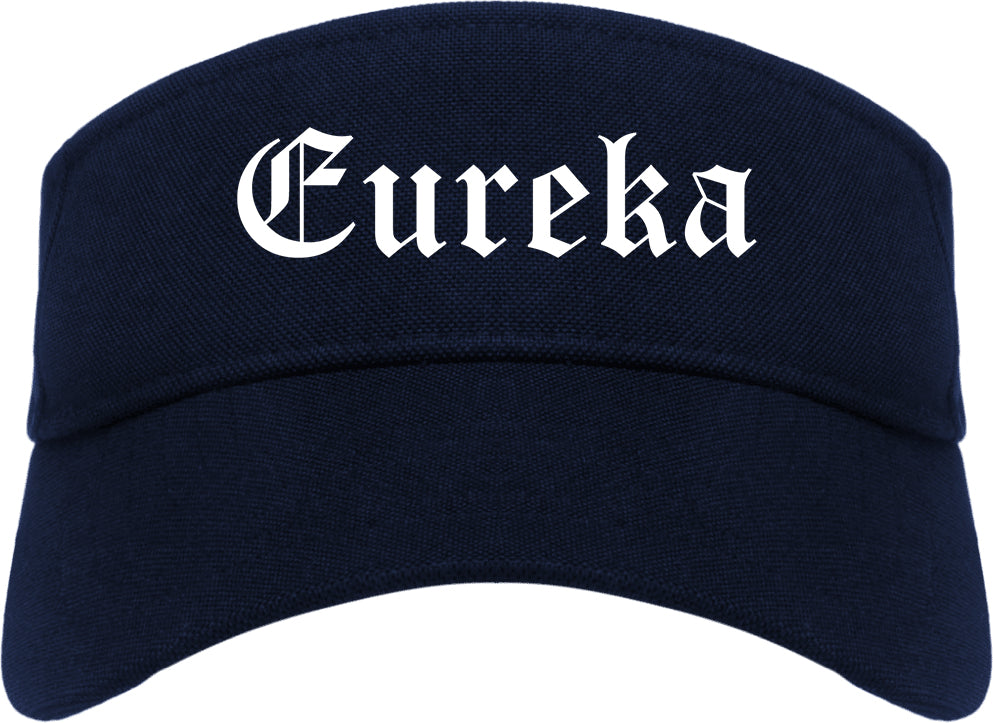 Eureka California CA Old English Mens Visor Cap Hat Navy Blue