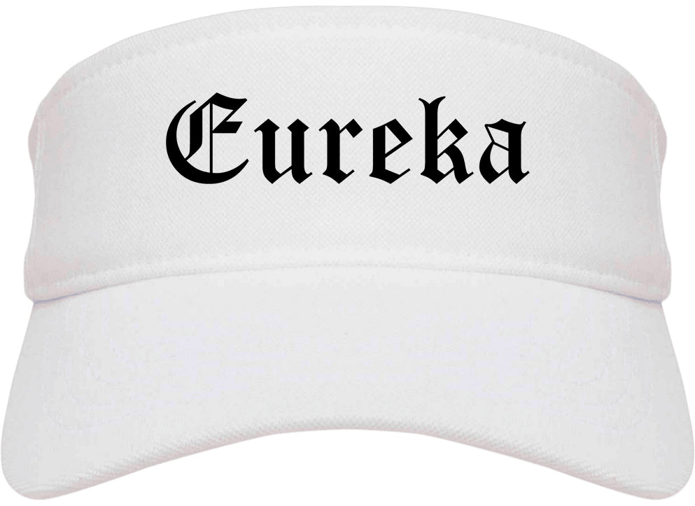Eureka California CA Old English Mens Visor Cap Hat White