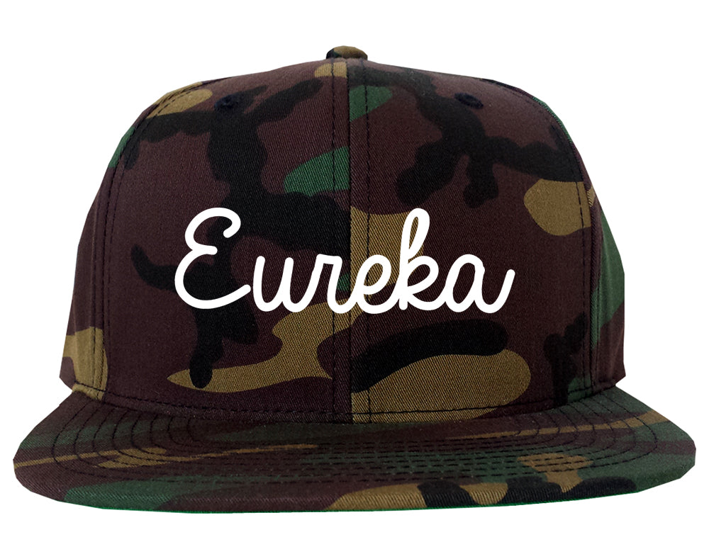 Eureka Illinois IL Script Mens Snapback Hat Army Camo