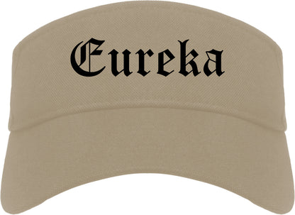 Eureka Illinois IL Old English Mens Visor Cap Hat Khaki