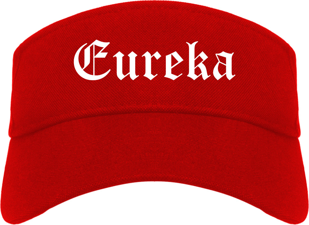 Eureka Illinois IL Old English Mens Visor Cap Hat Red