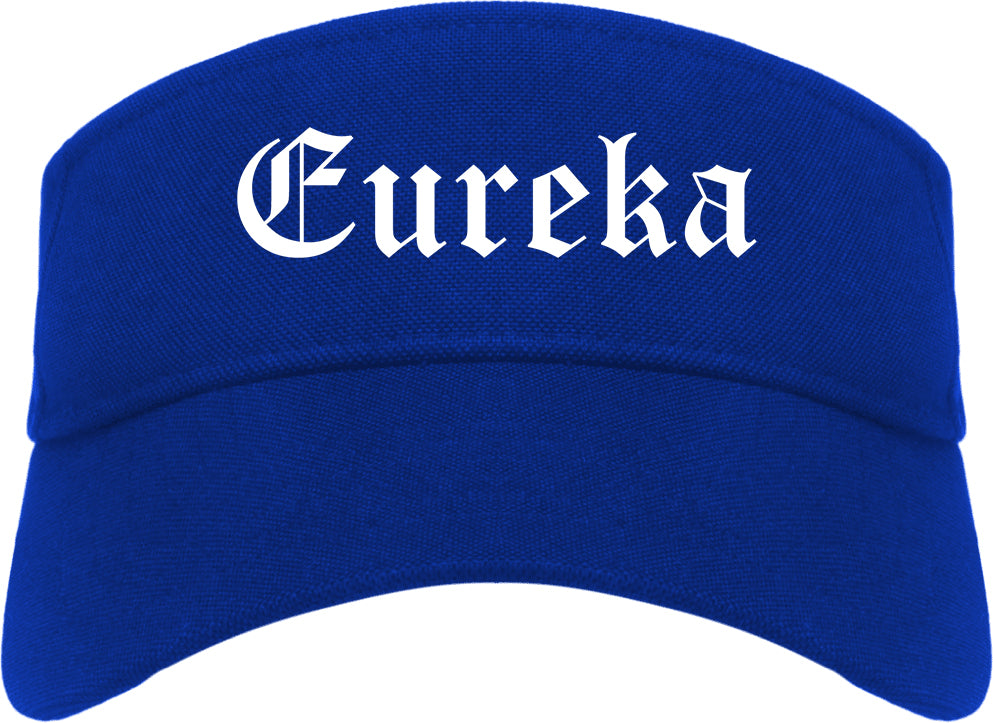 Eureka Illinois IL Old English Mens Visor Cap Hat Royal Blue