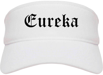 Eureka Illinois IL Old English Mens Visor Cap Hat White