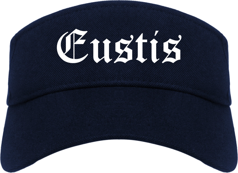 Eustis Florida FL Old English Mens Visor Cap Hat Navy Blue