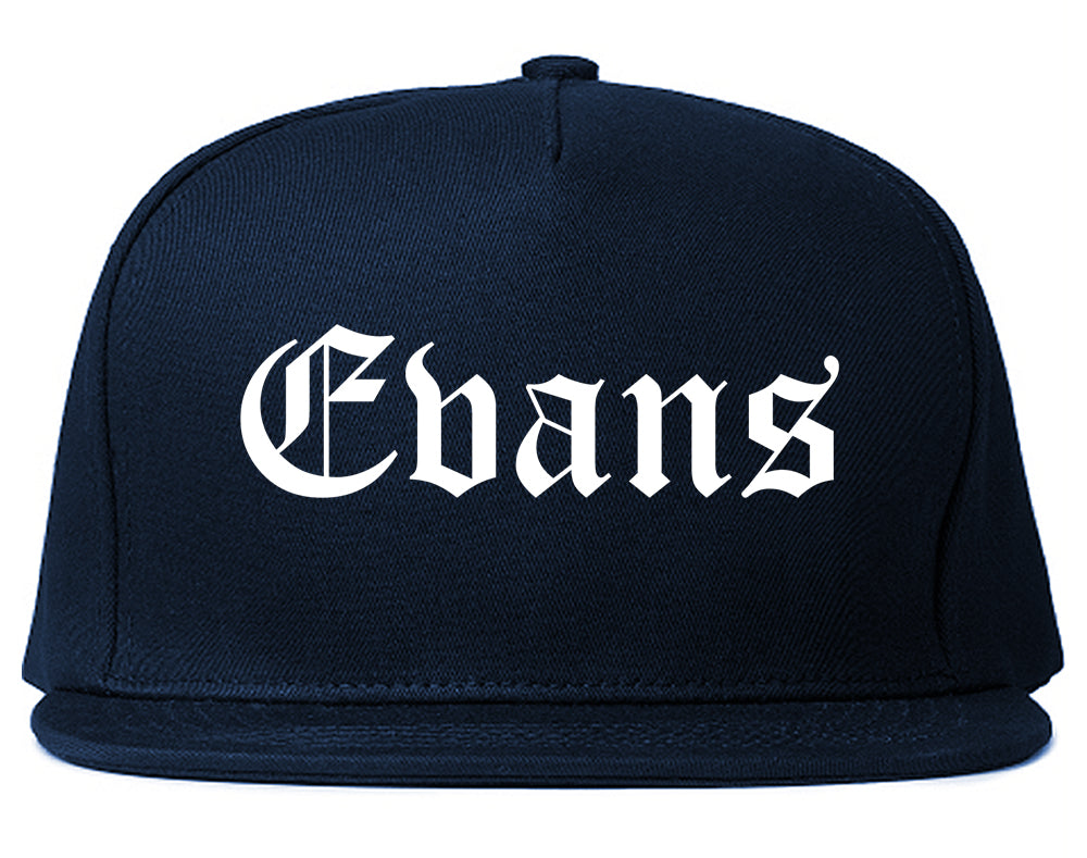 Evans Colorado CO Old English Mens Snapback Hat Navy Blue