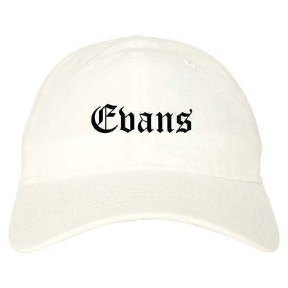 Evans Colorado CO Old English Mens Dad Hat Baseball Cap White