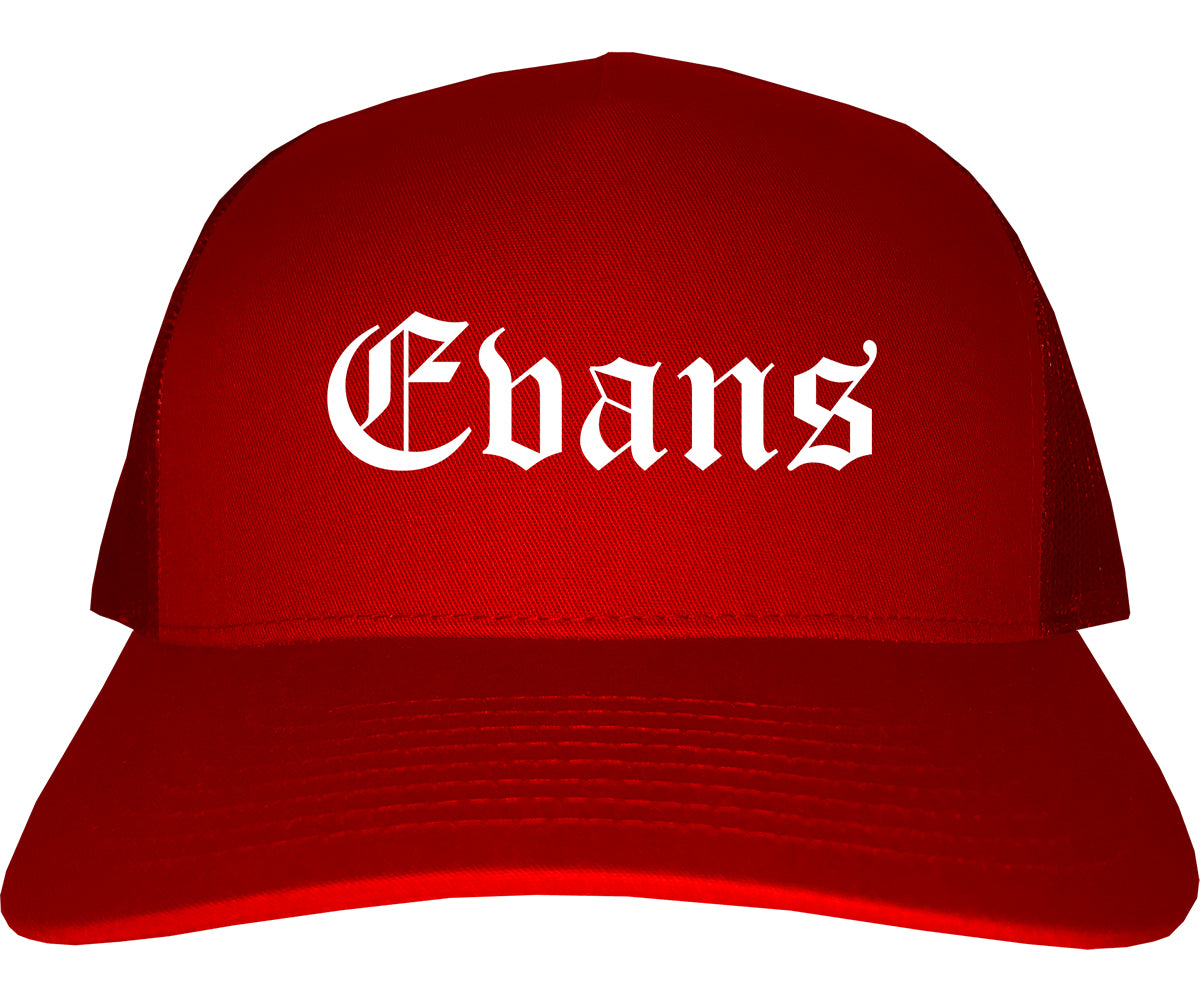 Evans Colorado CO Old English Mens Trucker Hat Cap Red