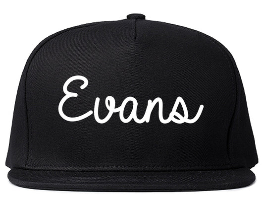 Evans Colorado CO Script Mens Snapback Hat Black