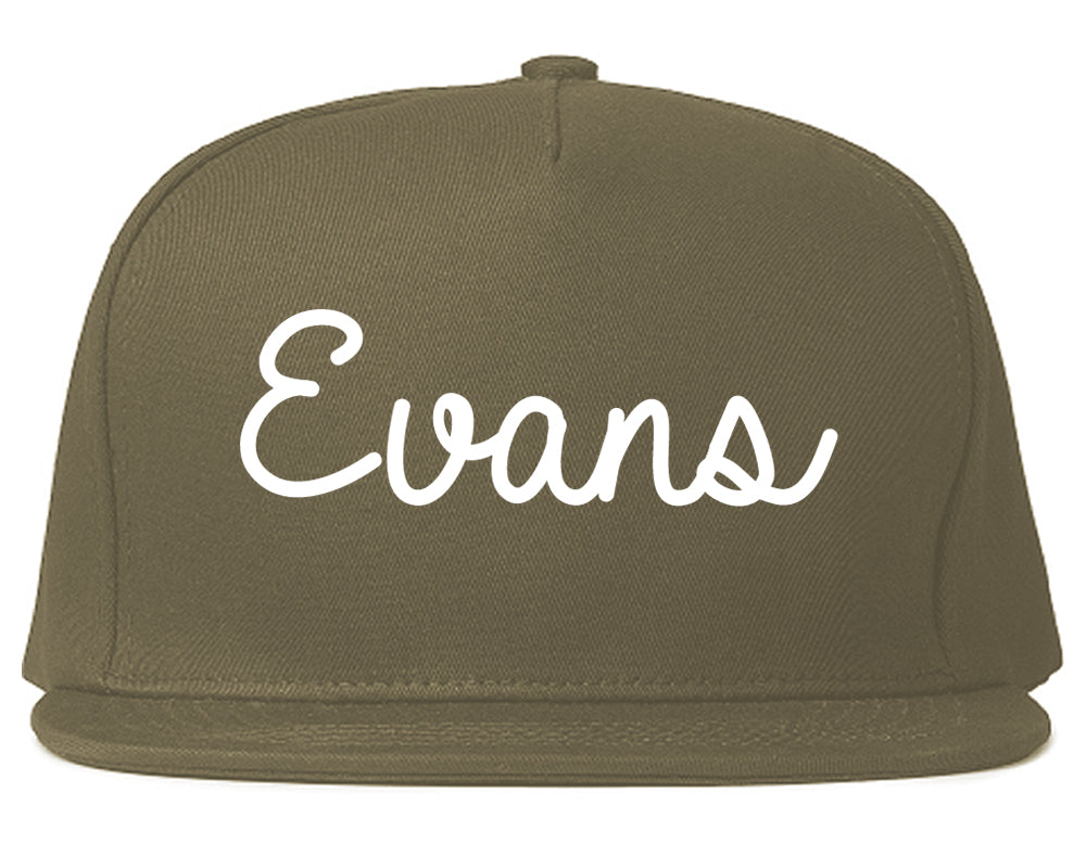 Evans Colorado CO Script Mens Snapback Hat Grey