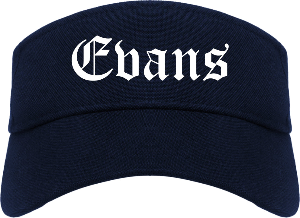 Evans Colorado CO Old English Mens Visor Cap Hat Navy Blue