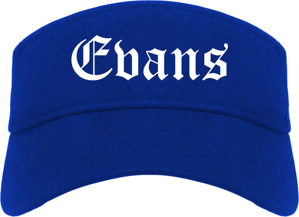 Evans Colorado CO Old English Mens Visor Cap Hat Royal Blue