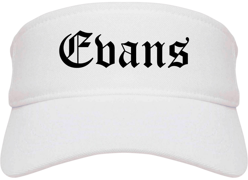 Evans Colorado CO Old English Mens Visor Cap Hat White