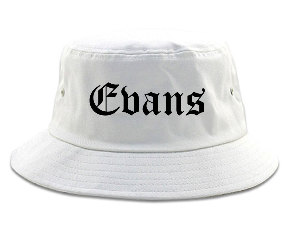 Evans Colorado CO Old English Mens Bucket Hat White