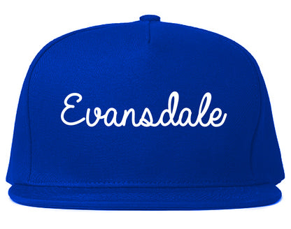 Evansdale Iowa IA Script Mens Snapback Hat Royal Blue