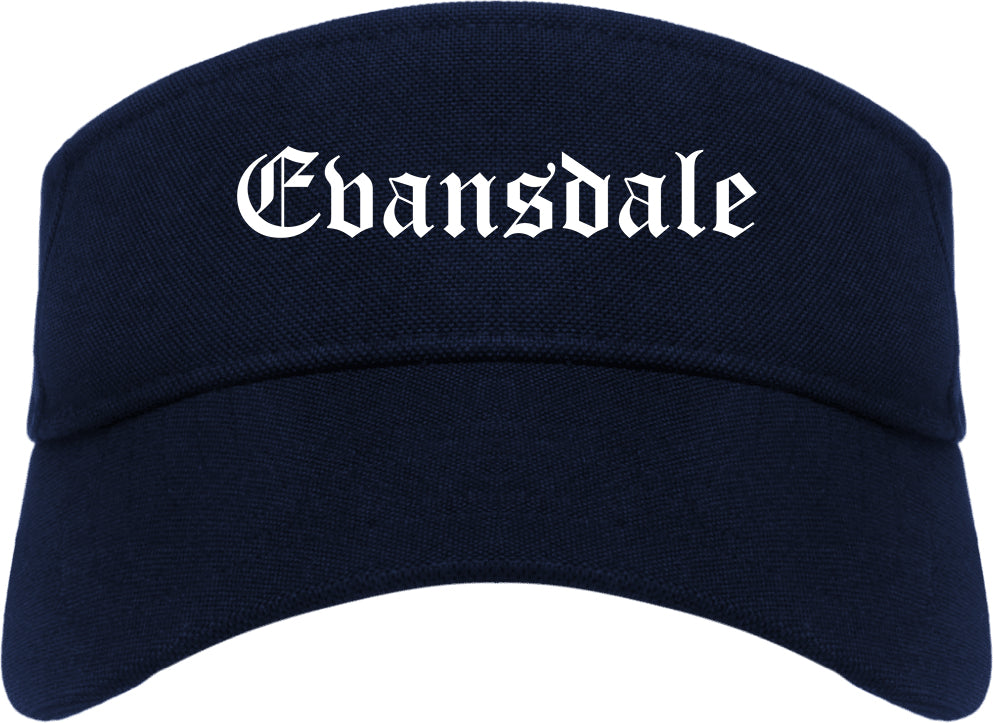 Evansdale Iowa IA Old English Mens Visor Cap Hat Navy Blue