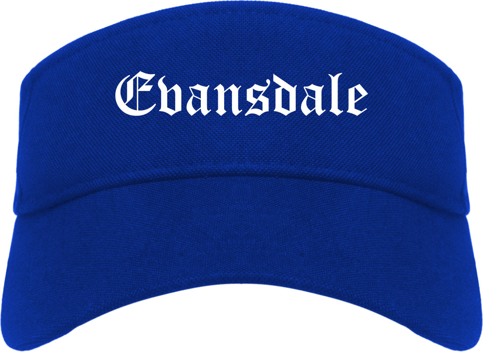 Evansdale Iowa IA Old English Mens Visor Cap Hat Royal Blue