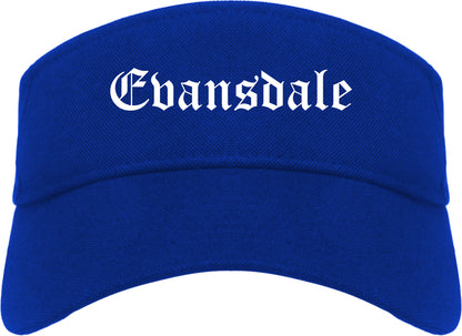 Evansdale Iowa IA Old English Mens Visor Cap Hat Royal Blue