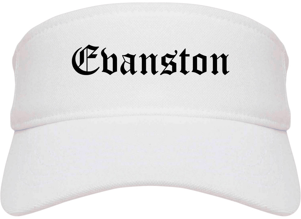 Evanston Illinois IL Old English Mens Visor Cap Hat White