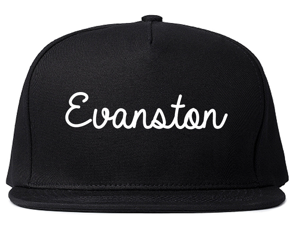 Evanston Wyoming WY Script Mens Snapback Hat Black