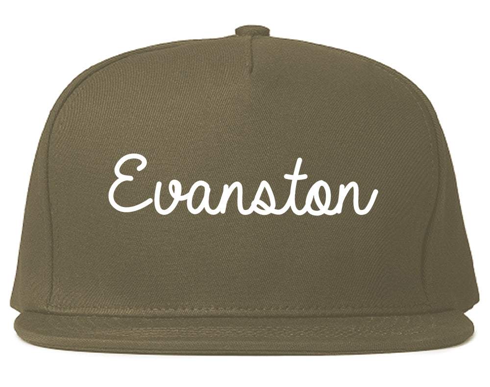 Evanston Wyoming WY Script Mens Snapback Hat Grey