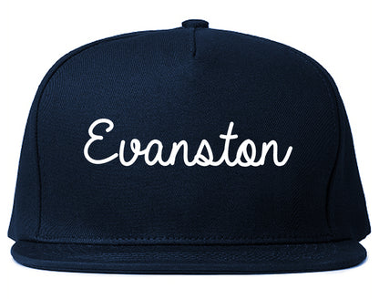 Evanston Wyoming WY Script Mens Snapback Hat Navy Blue