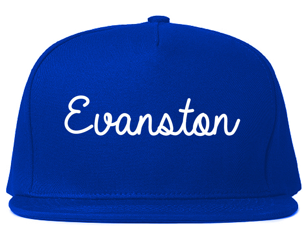 Evanston Wyoming WY Script Mens Snapback Hat Royal Blue