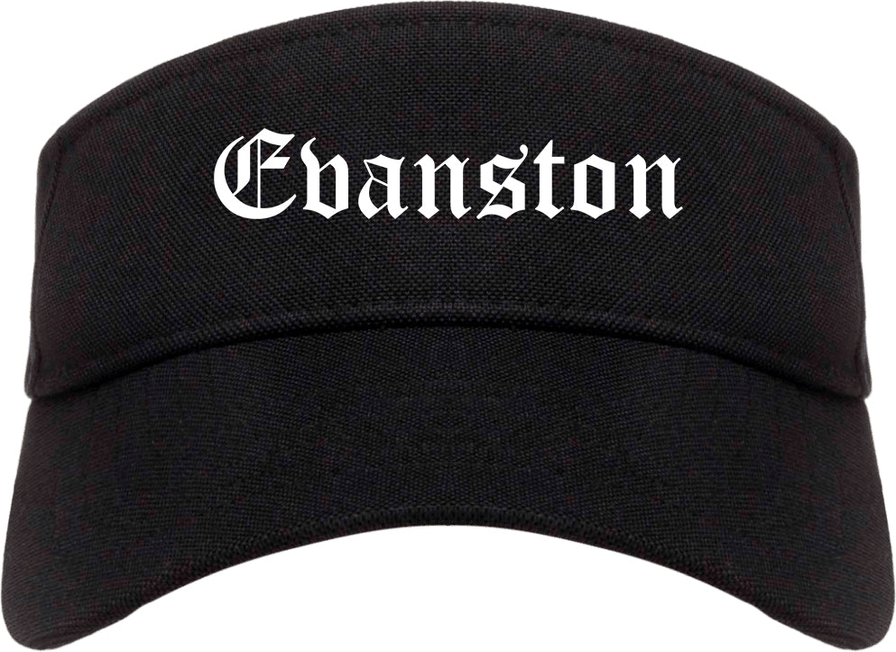 Evanston Wyoming WY Old English Mens Visor Cap Hat Black