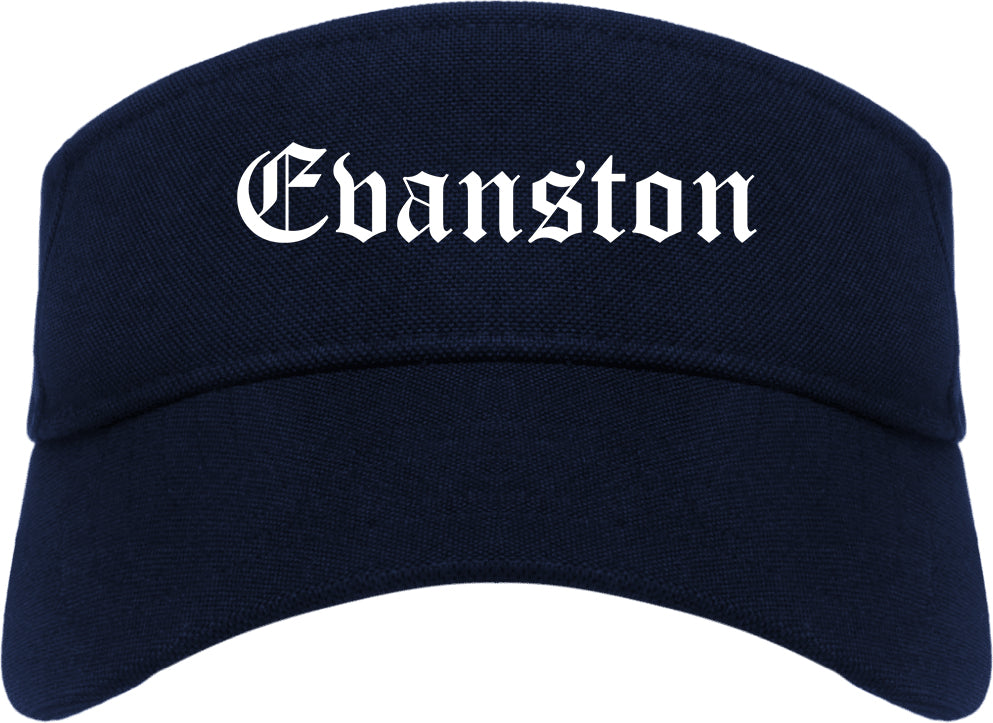 Evanston Wyoming WY Old English Mens Visor Cap Hat Navy Blue