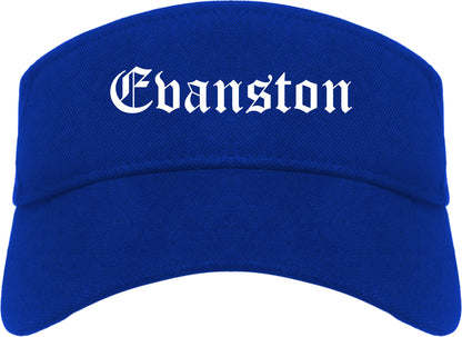 Evanston Wyoming WY Old English Mens Visor Cap Hat Royal Blue