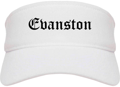 Evanston Wyoming WY Old English Mens Visor Cap Hat White