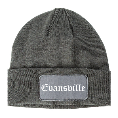 Evansville Indiana IN Old English Mens Knit Beanie Hat Cap Grey