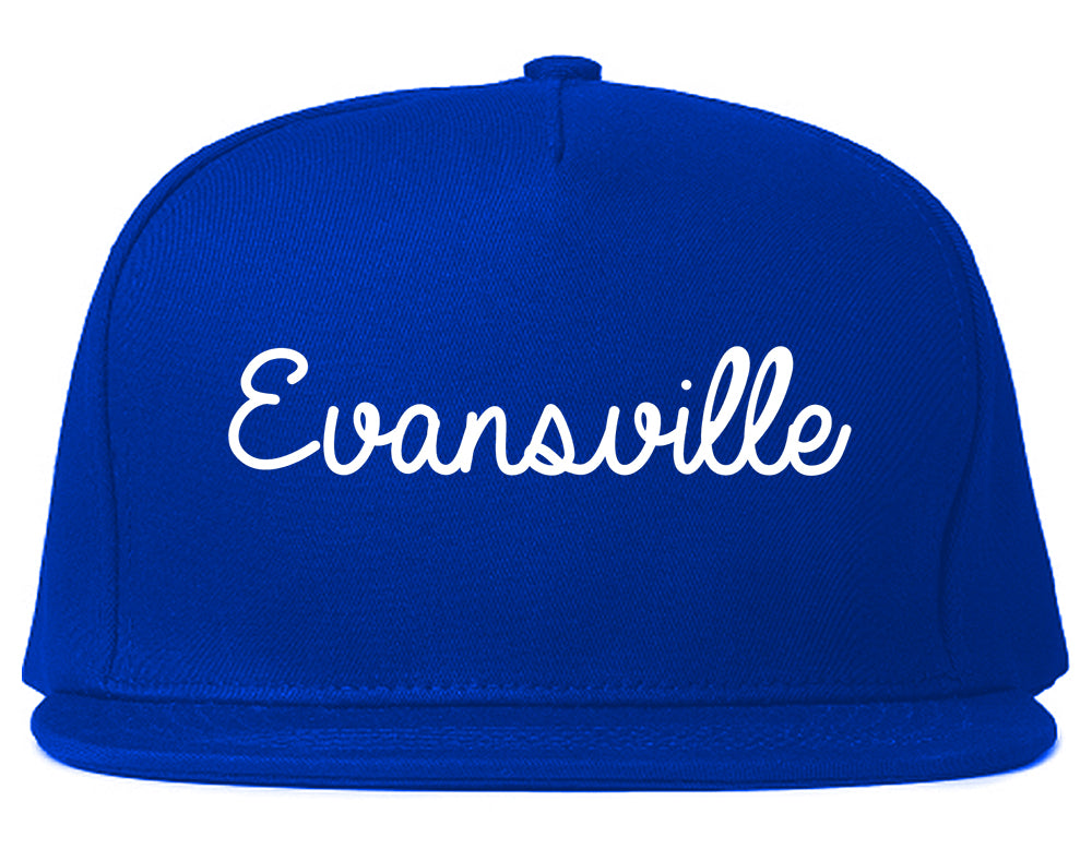 Evansville Wisconsin WI Script Mens Snapback Hat Royal Blue