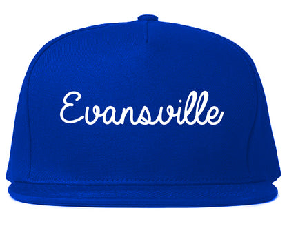 Evansville Wisconsin WI Script Mens Snapback Hat Royal Blue