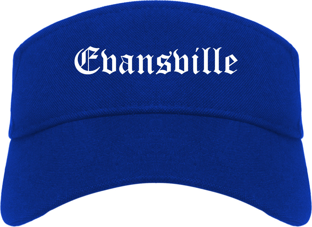 Evansville Wisconsin WI Old English Mens Visor Cap Hat Royal Blue