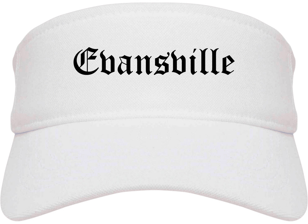 Evansville Wisconsin WI Old English Mens Visor Cap Hat White