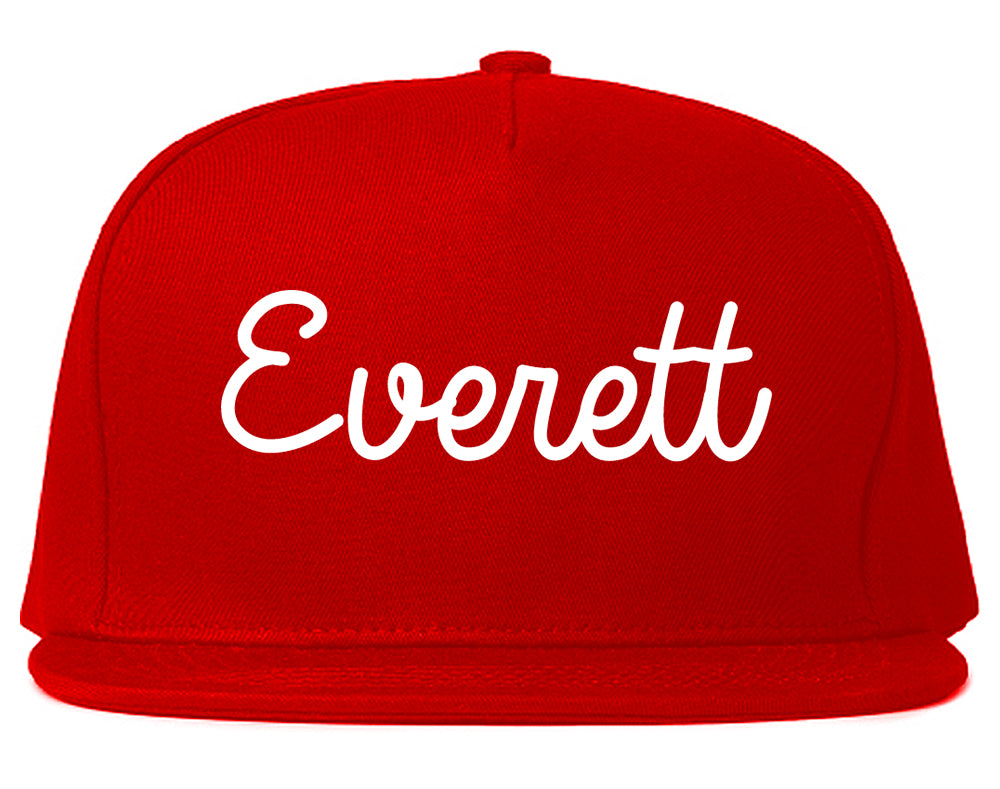 Everett Massachusetts MA Script Mens Snapback Hat Red