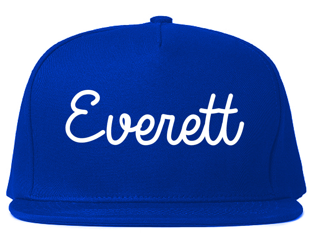 Everett Massachusetts MA Script Mens Snapback Hat Royal Blue