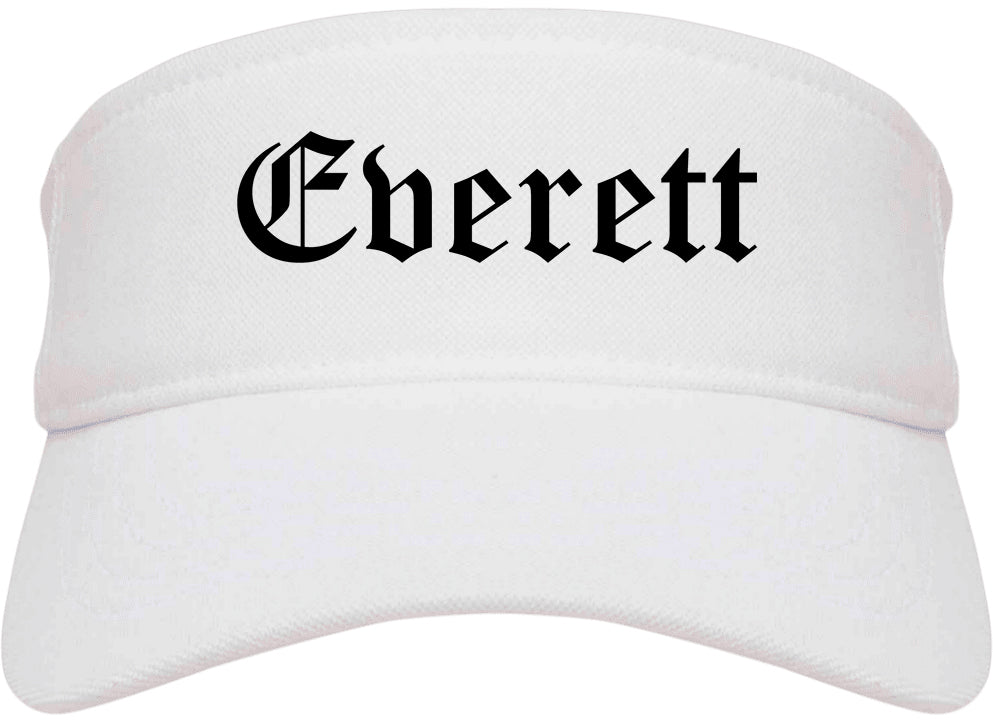 Everett Massachusetts MA Old English Mens Visor Cap Hat White