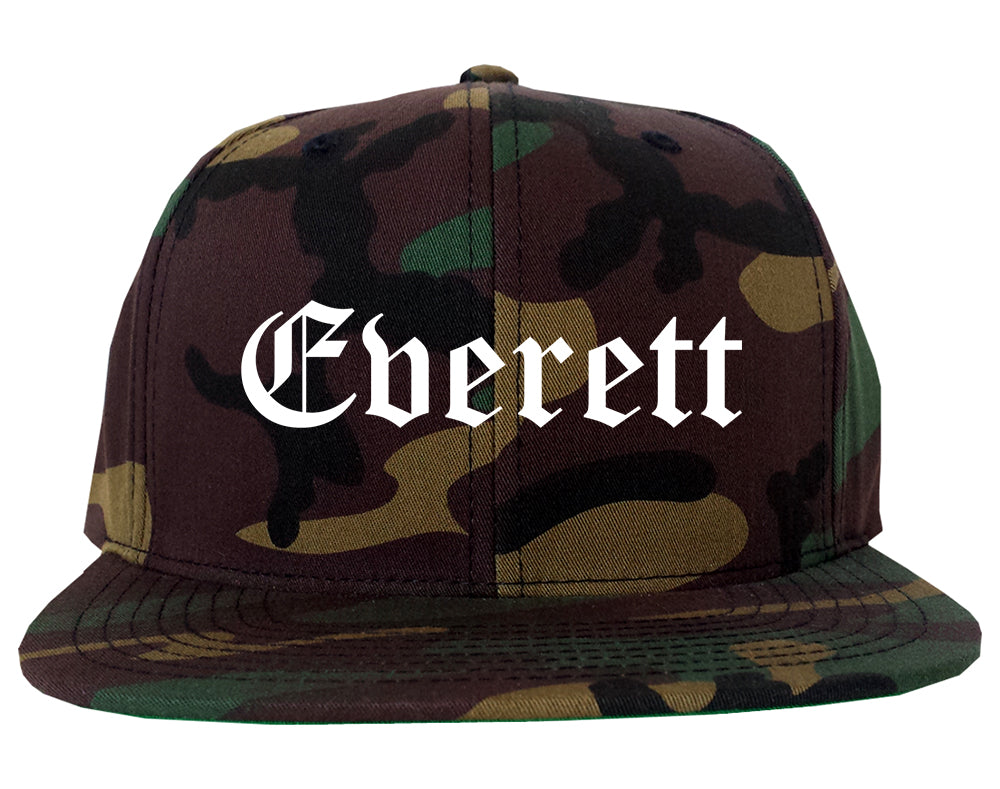 Everett Washington WA Old English Mens Snapback Hat Army Camo