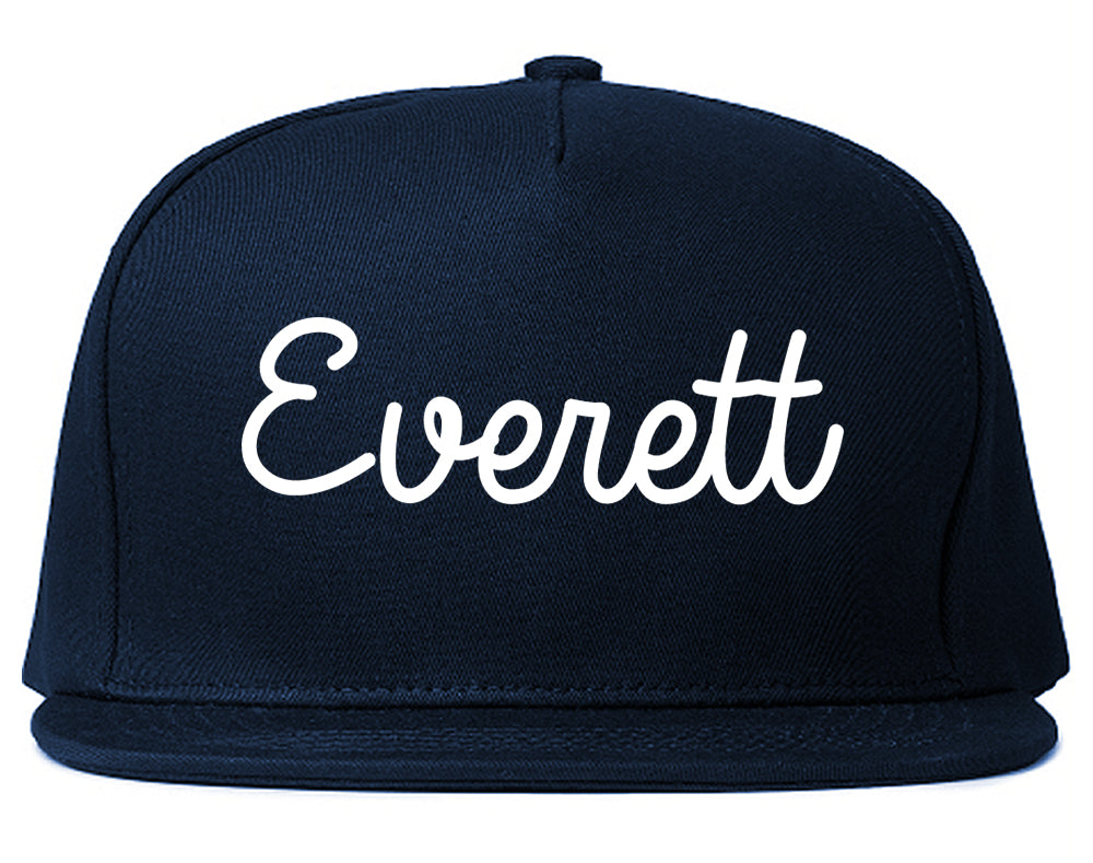 Everett Washington WA Script Mens Snapback Hat Navy Blue
