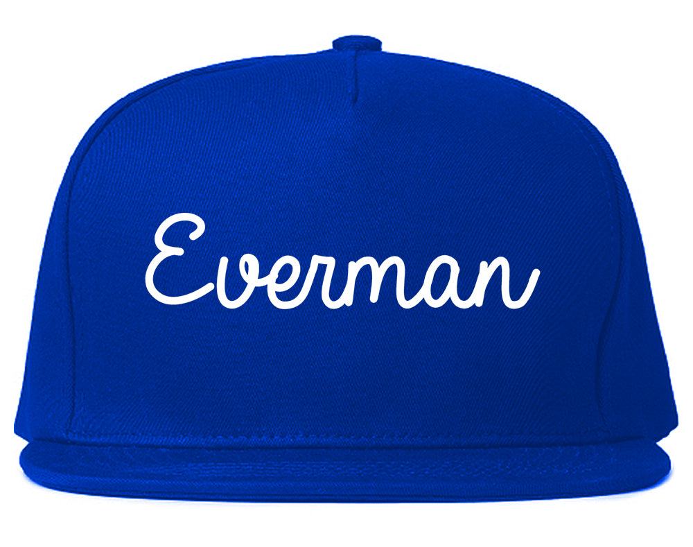 Everman Texas TX Script Mens Snapback Hat Royal Blue
