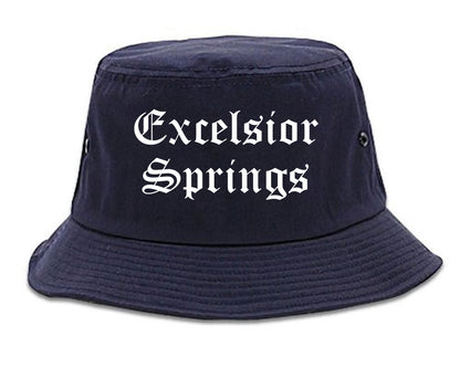 Excelsior Springs Missouri MO Old English Mens Bucket Hat Navy Blue