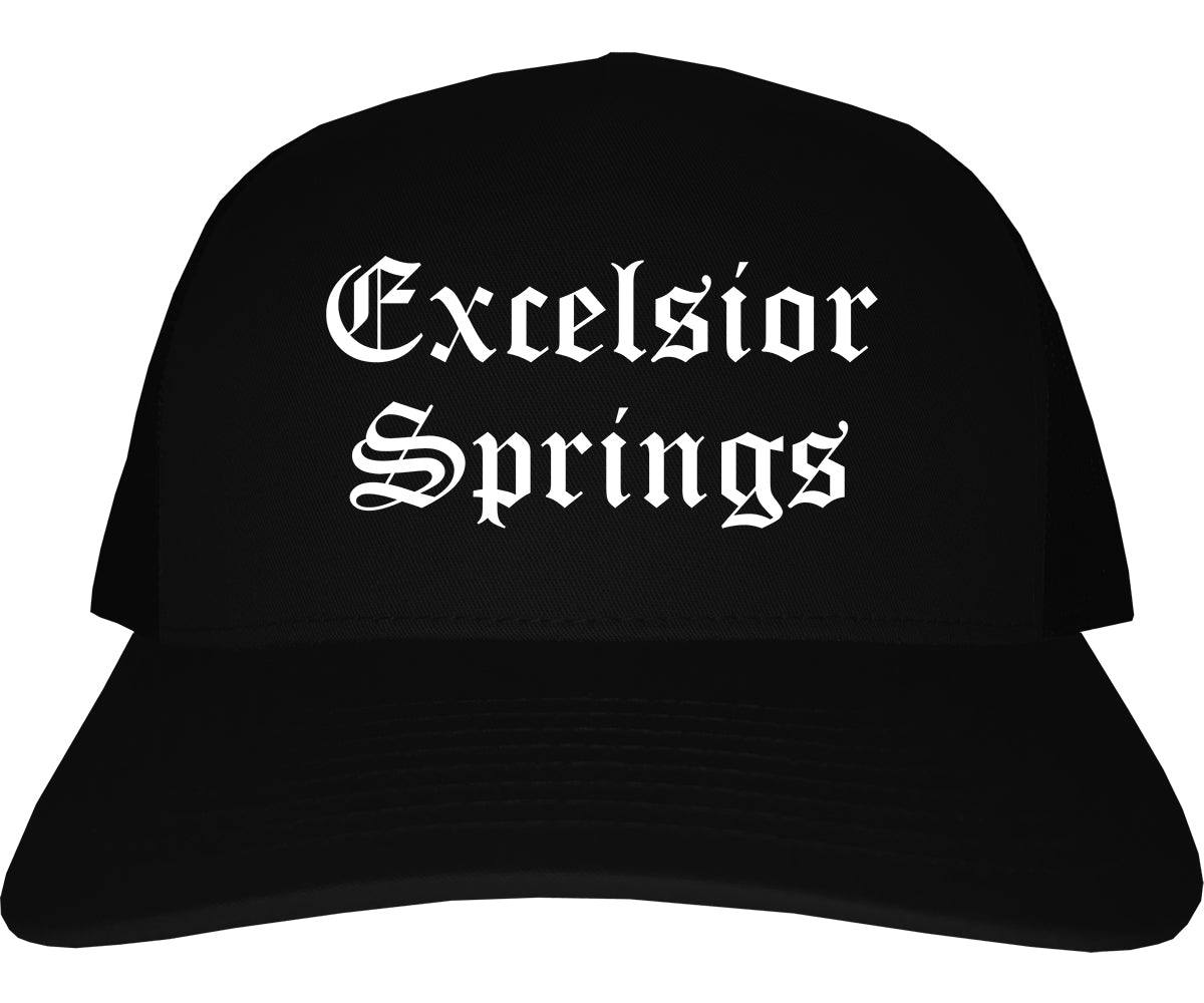 Excelsior Springs Missouri MO Old English Mens Trucker Hat Cap Black