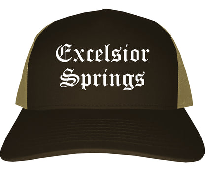 Excelsior Springs Missouri MO Old English Mens Trucker Hat Cap Brown