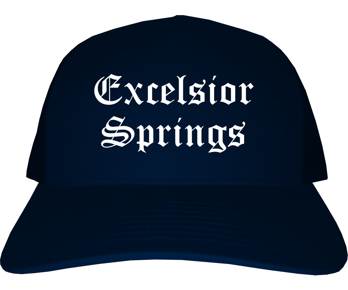 Excelsior Springs Missouri MO Old English Mens Trucker Hat Cap Navy Blue
